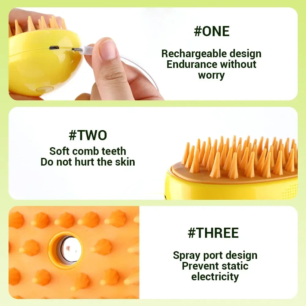 3-In-1 Steam Pet Grooming Brush for Dogs & Cats