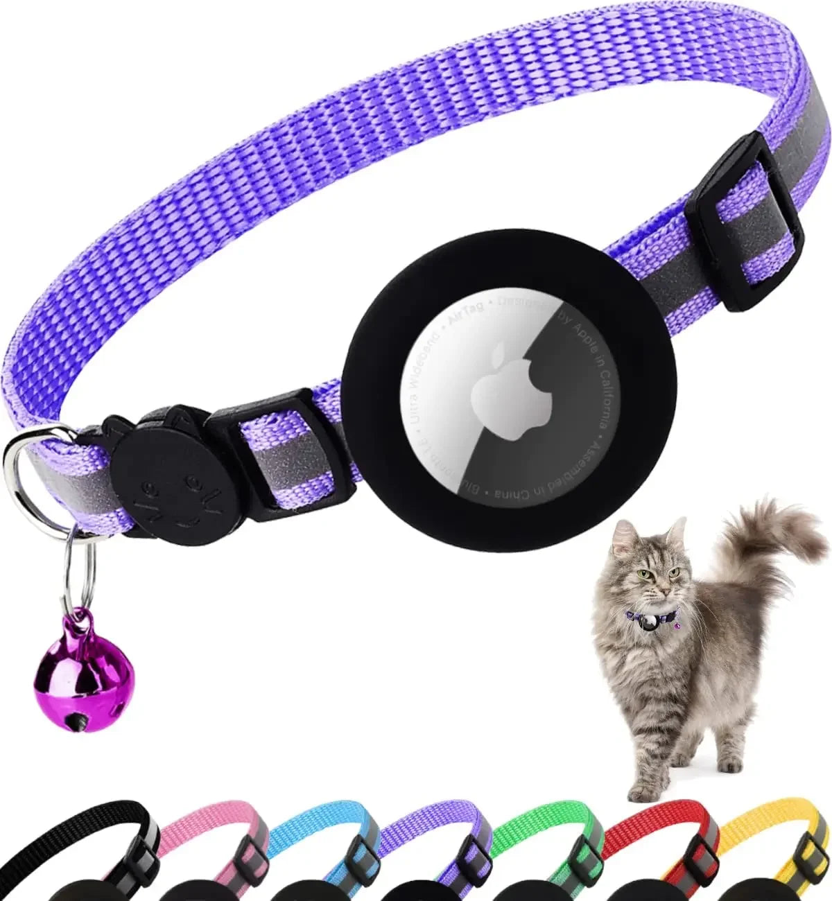 Reflective AirTag Cat Collar with Breakaway Safety Buckle